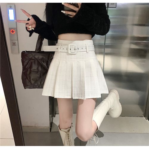 Women's High Waist Pleated A-Line Mini Skirt with Chain Detail