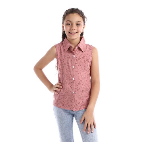 اشتري Andora Girls Sleeveless Tiny Dotts Pattern Shirt - Dusty Rose في مصر