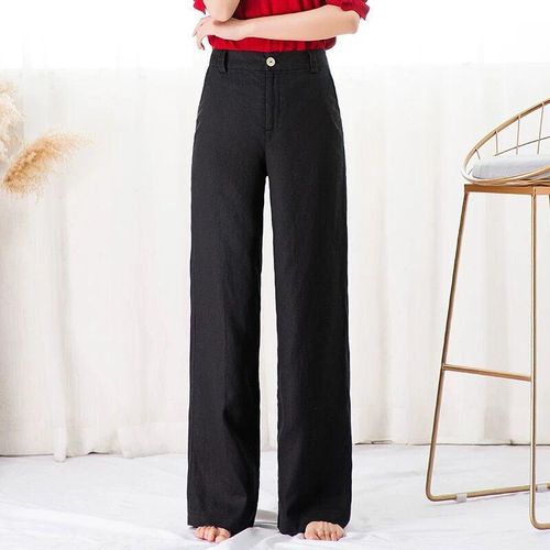 High Rise Linen Wide-Leg Pants - Plus Size Women Clothing