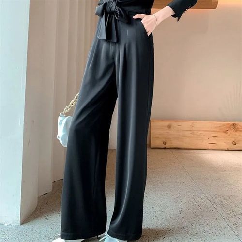 Fashion (black)7 Colors Korean Silk Satin Wide Leg Pants Women