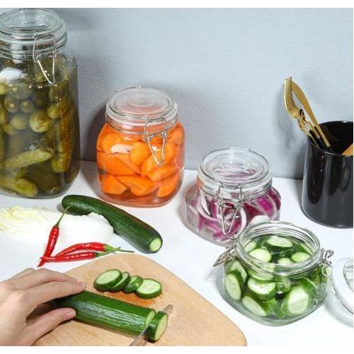 product_image_name-Generic-Airtight glass jar with metal clip and silicone gasket for storing and preserving food – ideal for pickles, spices, legumes, and dried fruits – high-quality clear glass, 1000 ml-4