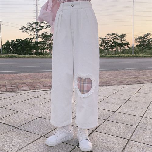 Fashion (White)Sweet Corduroy Pants Women Japanese Straight Leg Casual Pants  Harajuku Cute Oversized Wide-leg Cropped Trousers S-2XL DOU @ Best Price  Online