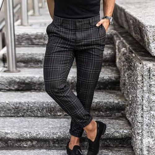 Fashion (Black)Spring Fashion Plaid Printed Pencil Pants For Mens Vintage  Mid Waist Button Trouser Male Summer Casual Long Pant Streetwear OM @ Best  Price Online