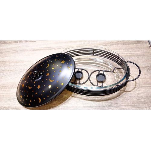 product_image_name-Generic-طاجن تقديم بايركس حراري بغطاء وحامل استيل بطلاء معالج من الخارج يوجد بالحامل مكان 2 شمعه للتسخين-2