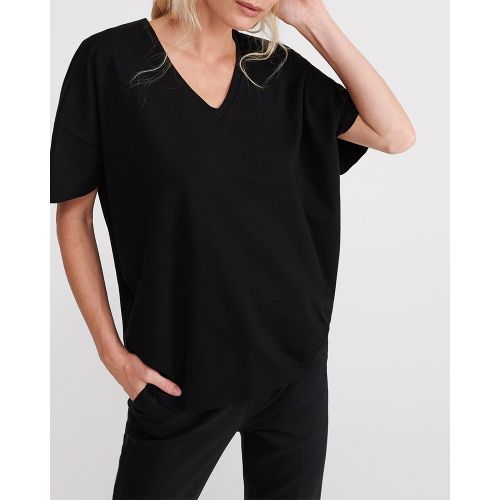 Reserved Drop Shoulder V-Neck T-Shirt - Black