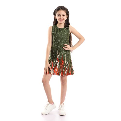 اشتري Kady Bi-Tone Cotton Girls Dress - Olive في مصر