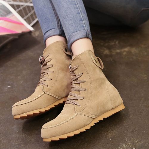 Buy Eissely Women Flat Ankle Snow Motorcycle Boots Female Suede Leather Lace-Up Boot KH/35-kahki  35 in Egypt