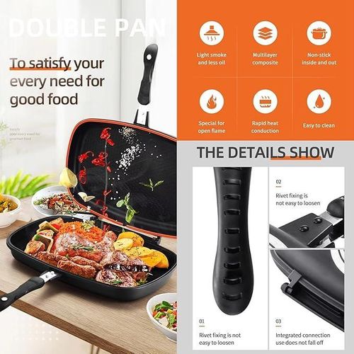 product_image_name-Generic-مقلاة الشواء Dessini ذات الجانبين مقاس 32 سم غير لاصقة وقابلة للطي للطبخ المتساوي، شواية متعددة الأغراض للقلي والتحميص والتشويح للغاز والمواقد الكهربائية-1