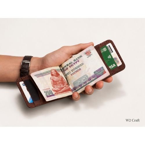 Generic محفظة رجالي جلد طبيعي هاند ميد بكليبس معدني لتثبيت النقود