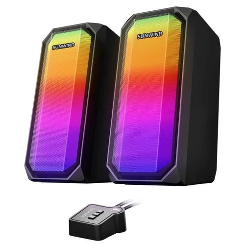 اشتري SUNWIND SW-SP300 RGB Bluetooth 5.0 / AUX Gaming Speaker - 10WSUNWIND SW-SP300 Bluetooth SpeakerSUNWIND SW-SP300 Bluetooth Speaker RGB BT5.0 / AUX Gaming Speaker , 5W x 2.0 Channel Stereo Speaker with Controller – 7 RGB Colorful LED Modes, Enhanced Bass ,USB Powered . في مصر