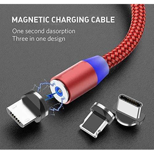 Generic كيبل شحن مغناطيسي سريع (Type-C) - تصميم أحمر مضفر مع إضاءة LED زرقاء - image 3