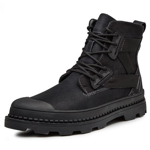 Buy Fashion Men's Big Size Leather Platform Outdoor Martin Boots-Black in Egypt