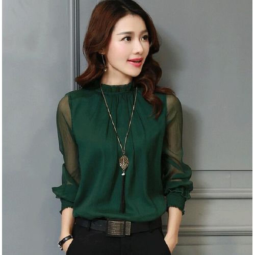 Fashion Chiffon Blo 2019 New Women Tops Long Sleeve Stand Neck Work @ Best  Price Online