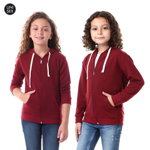 اشتري Kady Kids Hooded Neck Zipped Hoodie - Dark Red في مصر