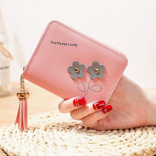 Fashion (Pink)Flower Tassel Zipper Women Wallet Leather Short Coin Purse  Cards Holder Money Bags Mini Wallet Flower Wallets Girls Carteira WAR @  Best Price Online