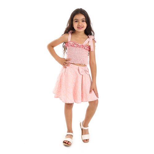 product_image_name-Generic-طقم تنورة باللونين البيج والوردي للبنات مع قمة مجمعة-1