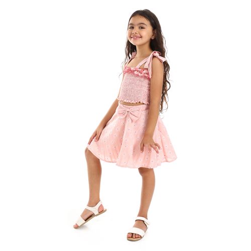 product_image_name-Generic-طقم تنورة باللونين البيج والوردي للبنات مع قمة مجمعة-2