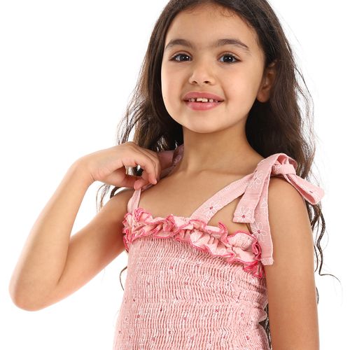 product_image_name-Generic-طقم تنورة باللونين البيج والوردي للبنات مع قمة مجمعة-4