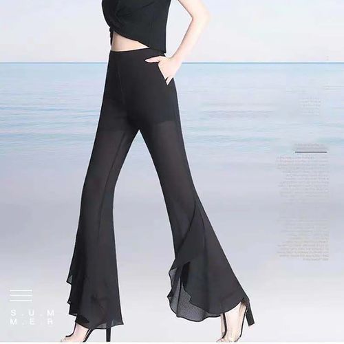 2022 spring new middle waisted thick black flared pants women's korean  style slimming black flares trousers - AliExpress