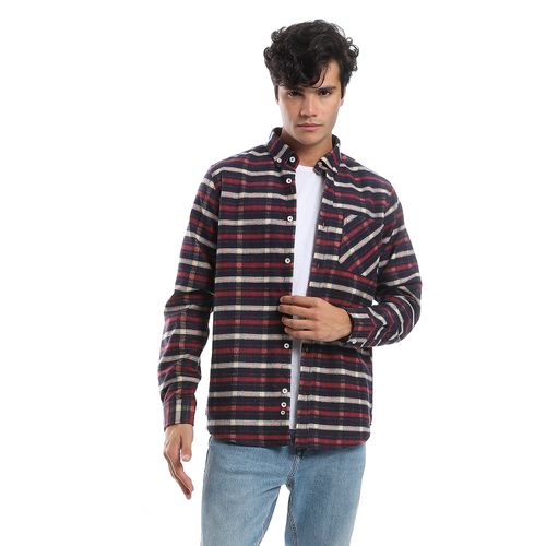 Buy Andora Plaids Navy Blue, Red & Beige Button Down Shirt in Egypt