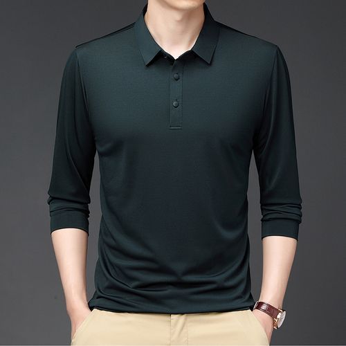 اشتري Fashion 2023 Mens Long-Sleeved POLO Shirt Loose Versatile Casual Lapel Shirt Green في مصر