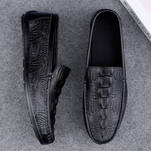 England Fashion Men's Square Toe Retro Crocodile Leather Shoes