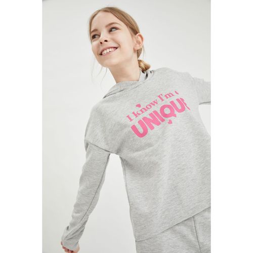 product_image_name-Defacto-Girl Hooded Cropped Fit Sweat Shirt - Lt.Grey Melange-1