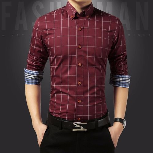 Buy Tauntte Cotton Slim Fit Check Shirts Men Plaid Business Formal Shirts in Egypt