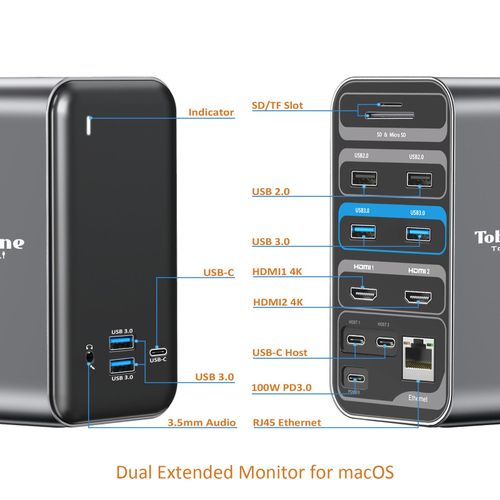 Generic USB C Docking Station for MacBook Pro USB C HUB with 2 4K HDMI