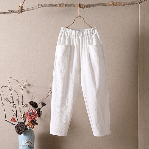 Summer Womens Cotton Linen Trousers Ladies Loose Casual Harem