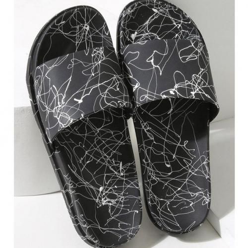 Buy Slippers Black And White Lines For Men - Comfortable Leather - in Egypt