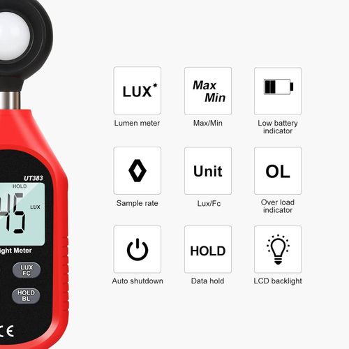 product_image_name-Uni-T-يوني-T مقياس اضاءة رقمي UT383 من 0~199,900 لوكس (0~18,500 اف سي) لشموع القدم لتصوير الافلام والنباتات ومقياس الضوء وقياس شدة السطوع-2