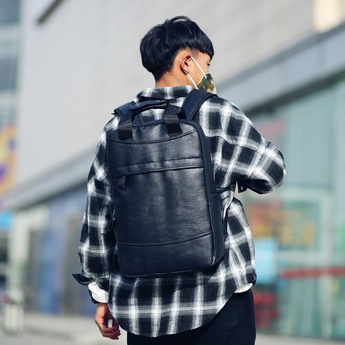 Fashion Mens Laptop Backpack Faux Leather Rucksack Rainproof Black @ Best  Price Online