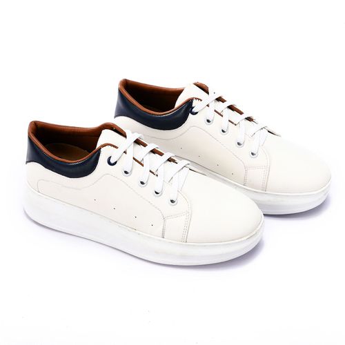 Buy Hammer Stitched Accent Lace Up Sneakers - White & Navy Blue in Egypt