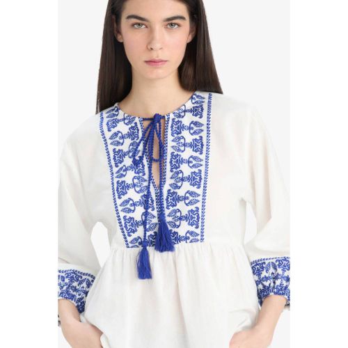 product_image_name-Defacto-Woman Crew Neck Regular Fit Long Sleeve Blouse - Blue-3