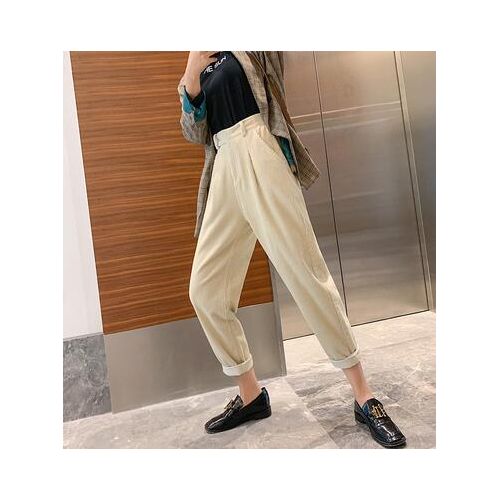 Women Winter Autumn Elastic Waist Pants Corduroy Pants Harem Pants