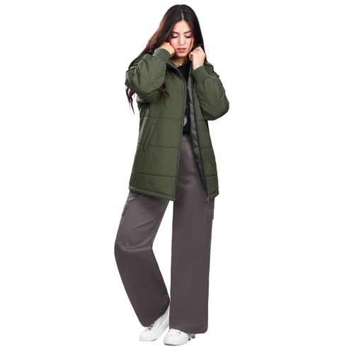 Smoky Egypt Womens Long Puffer Jacket - Olive @ Best Price Online