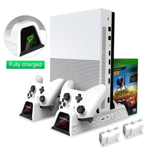 Otvo Vertical Stand With 2 Cooling Fans + 2 Batteries + Games Storage + Dual Controller Charging Docking Station For Xbox ONE/S/X - White