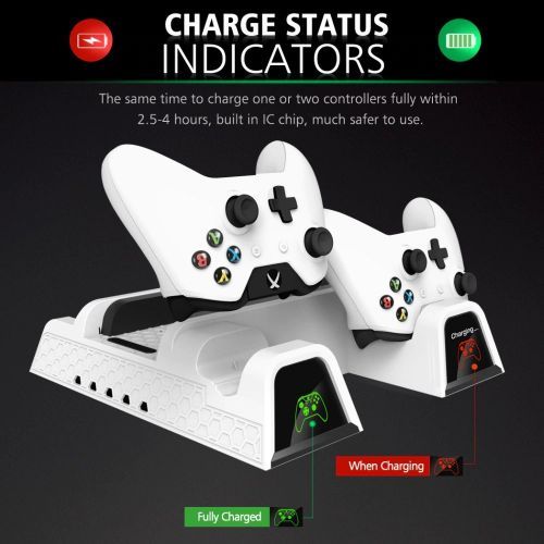 Otvo Vertical Stand With 2 Cooling Fans + 2 Batteries + Games Storage + Dual Controller Charging Docking Station For Xbox ONE/S/X - White