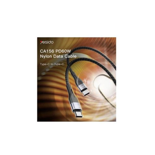product_image_name-Yesido-كابل Type-C إلى Type-C 60W بطول 1 متر CA156، شحن سريع، USB 3.0، نقل بيانات عالي السرعة-3