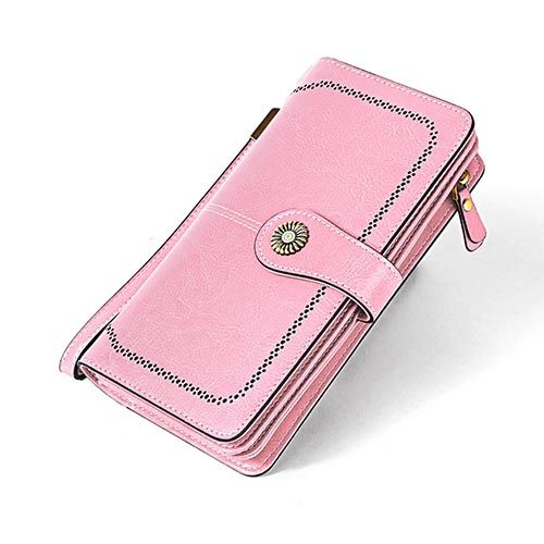 Buy Fashion (Pink)Genuine Leather Fashion Brand Women Wallets Long Large Capacity Clutch Purse Zipper Phone Wallet RA in Egypt