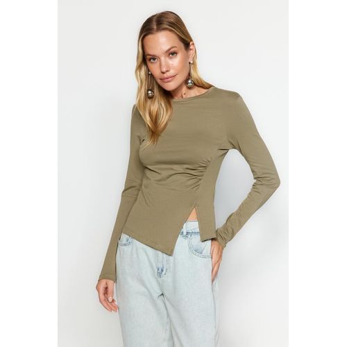 product_image_name-Trendyol-بلوزة نسائية من ترينديول كاكي بتفاصيل شق مفرد - TWOAW24BZ00388-1