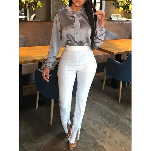 Fashion （white）Women Sexy Front Slit Pencil Pants Solid Color High Waist  Elegant Casual Office Ladies Tight Trousers Workwear Black White Red WJu @  Best Price Online