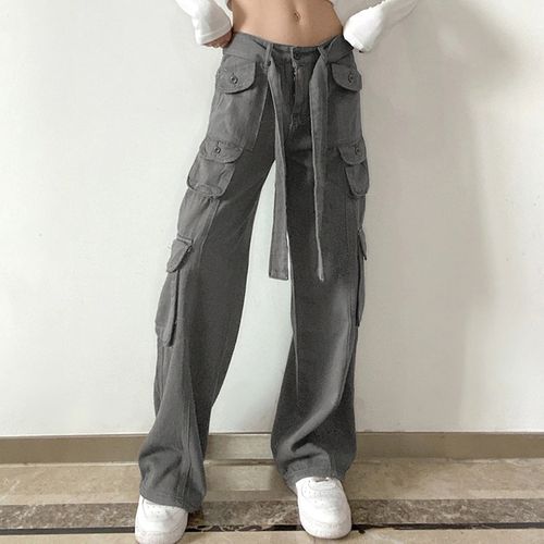 Fashion (Gray)Women Cargo Pants Low Waist Girls Loose Baggy Pockets  Sweatpants Chic Streetwear Trousers Wide Leg Joggers Die Hose P01 DOU @  Best Price Online