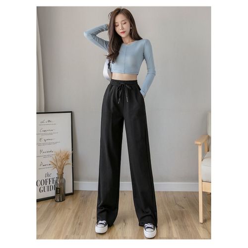 Fashion (Black)Casual Sweatpants Women High Waist Wide Leg Long