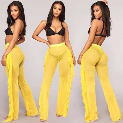 Fashion Ruffle Women Beach Mesh Pants Sheer Wide Leg Pants Transparent See  Through Sea Holiday Cover Up Bikini Trouser Pantalon WEF @ Best Price  Online