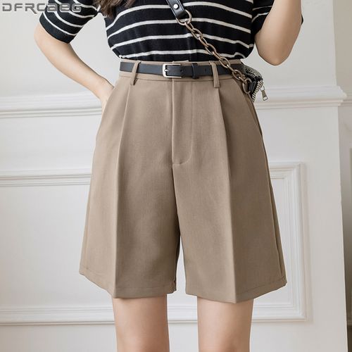 Casual Women Shorts A-line High Waist Short Femme Chic Office Lady Shorts  With Belted Vintage Trousers For Women 2023 Summer - AliExpress