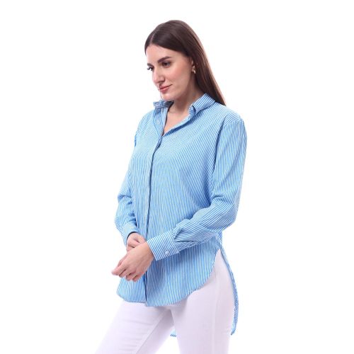 product_image_name-Andora-Feminine Striped Button Down Long Sleeves Shirt - Light Blue & White-2