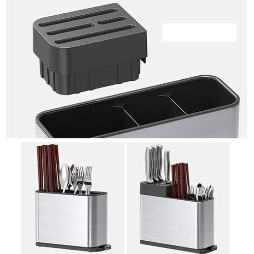 product_image_name-Generic-صفاية معالق ورشاقة سكاكين 2 في 1 - الستانليس ستيل 304 - توفر مساحة لملاعق وشوك - مكان للسكاكين بقاعدة بلاستيكية لتصريف الماء.-2