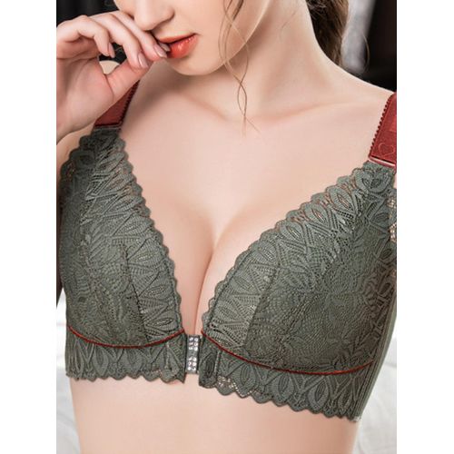 OWSOO Women Front Closure Bra Lace Thin Padded No Underwire Plus Size Bras  